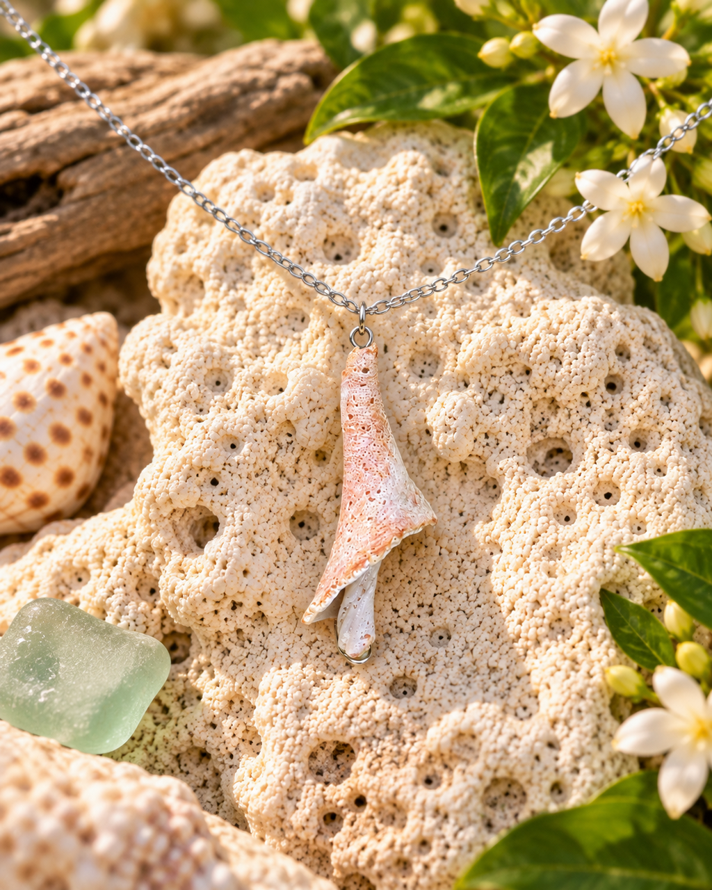Coral Lace Shell Shroom Necklace!