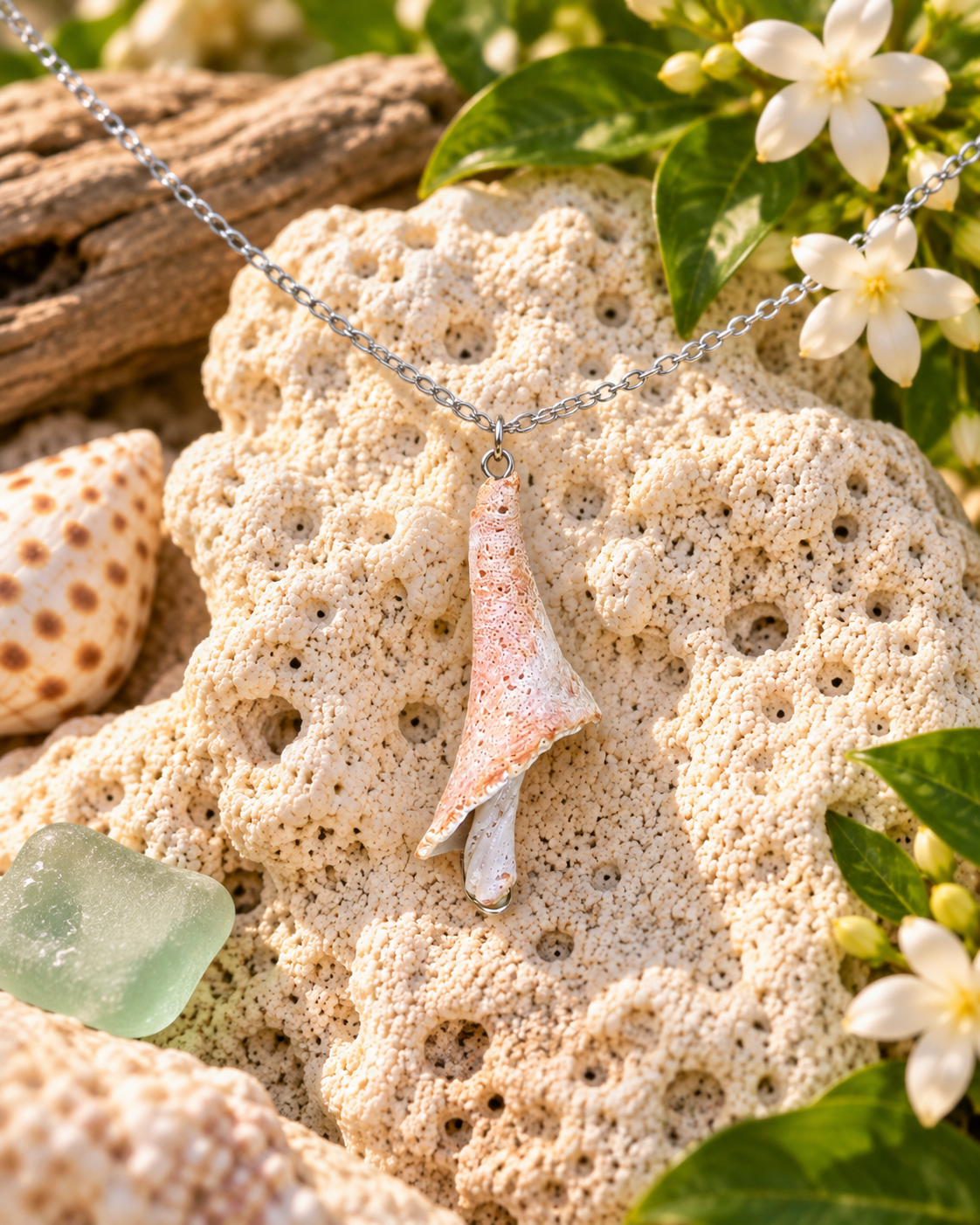 Coral Lace Shell Shroom Necklace!